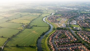 European landscape showing boundary between nature and urban development